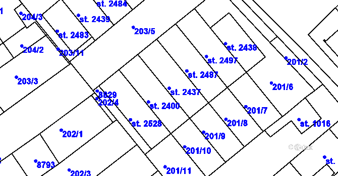 Parcela st. 2437 v KÚ Veselí-Předměstí, Katastrální mapa