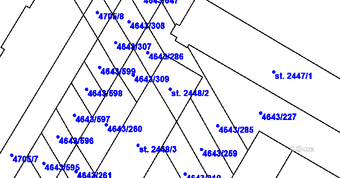 Parcela st. 2448/2 v KÚ Veselí-Předměstí, Katastrální mapa