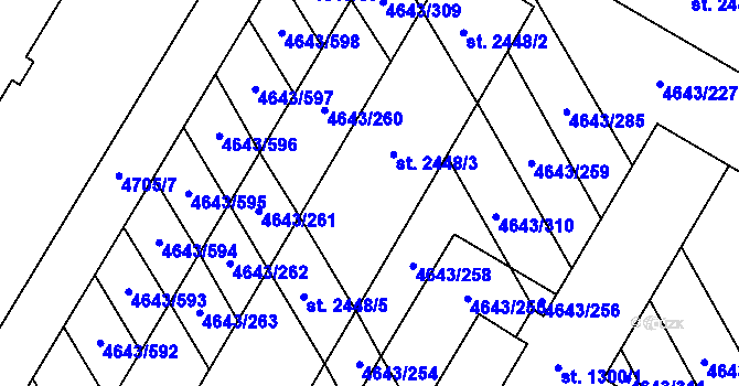 Parcela st. 2448/4 v KÚ Veselí-Předměstí, Katastrální mapa