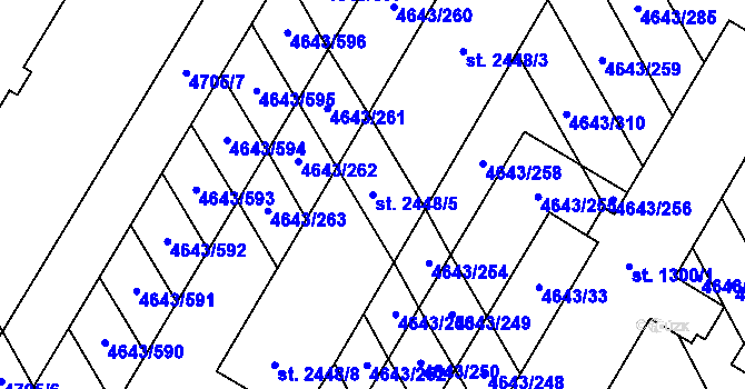 Parcela st. 2448/5 v KÚ Veselí-Předměstí, Katastrální mapa
