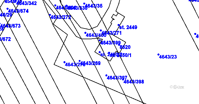 Parcela st. 2450/2 v KÚ Veselí-Předměstí, Katastrální mapa