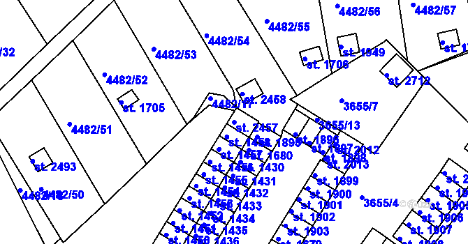 Parcela st. 2457 v KÚ Veselí-Předměstí, Katastrální mapa