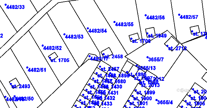 Parcela st. 2458 v KÚ Veselí-Předměstí, Katastrální mapa