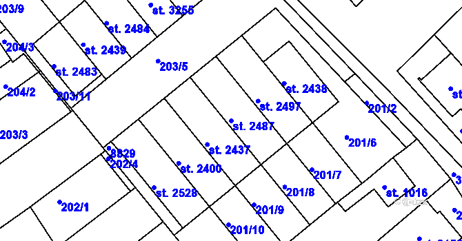 Parcela st. 2487 v KÚ Veselí-Předměstí, Katastrální mapa