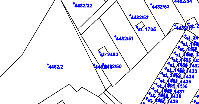 Parcela st. 2493 v KÚ Veselí-Předměstí, Katastrální mapa