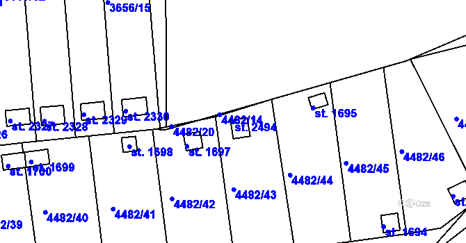 Parcela st. 2494 v KÚ Veselí-Předměstí, Katastrální mapa