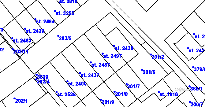 Parcela st. 2497 v KÚ Veselí-Předměstí, Katastrální mapa