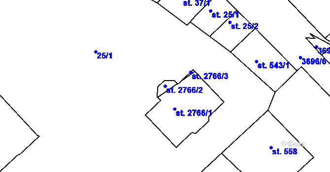 Parcela st. 2766/2 v KÚ Veselí-Předměstí, Katastrální mapa