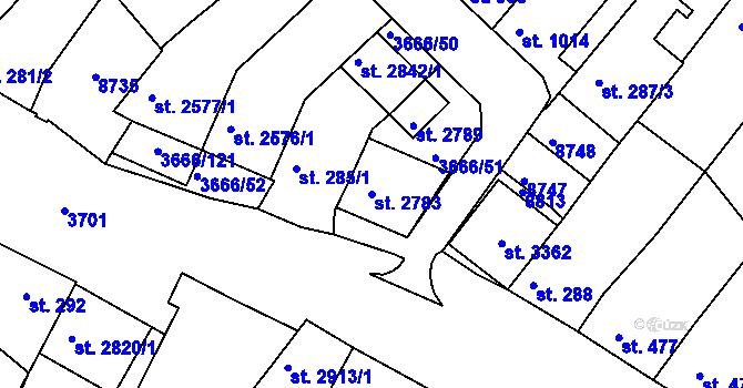 Parcela st. 2783 v KÚ Veselí-Předměstí, Katastrální mapa