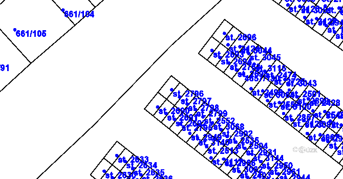 Parcela st. 2796 v KÚ Veselí-Předměstí, Katastrální mapa