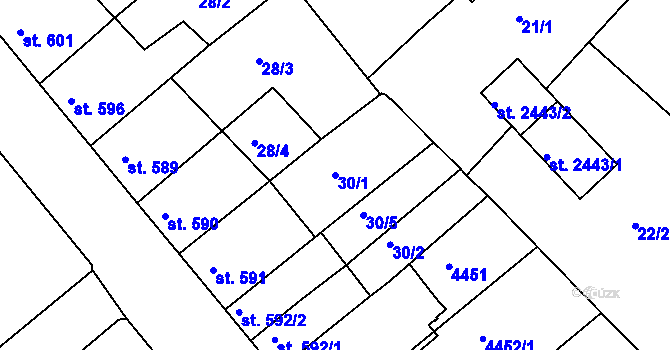 Parcela st. 30/1 v KÚ Veselí-Předměstí, Katastrální mapa