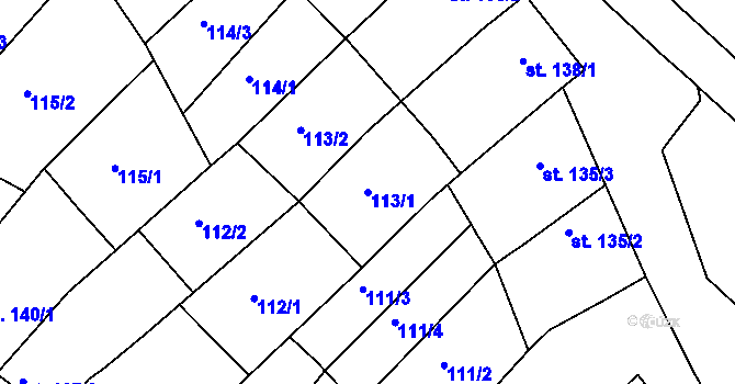 Parcela st. 113/1 v KÚ Veselí-Předměstí, Katastrální mapa
