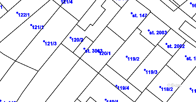 Parcela st. 120/1 v KÚ Veselí-Předměstí, Katastrální mapa