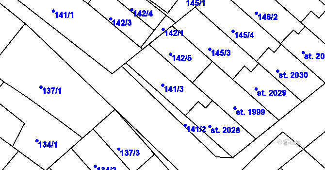 Parcela st. 141/3 v KÚ Veselí-Předměstí, Katastrální mapa