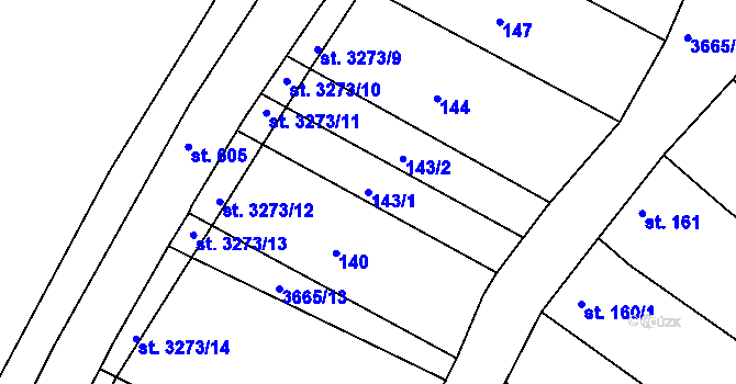 Parcela st. 143/1 v KÚ Veselí-Předměstí, Katastrální mapa