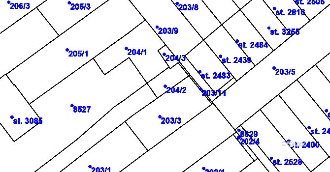 Parcela st. 204/2 v KÚ Veselí-Předměstí, Katastrální mapa