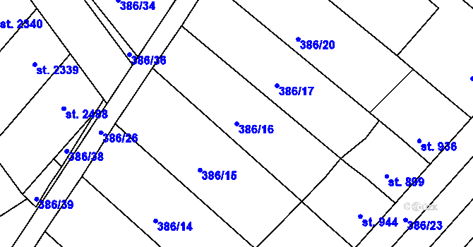 Parcela st. 386/16 v KÚ Veselí-Předměstí, Katastrální mapa