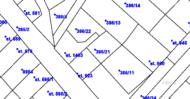 Parcela st. 386/21 v KÚ Veselí-Předměstí, Katastrální mapa