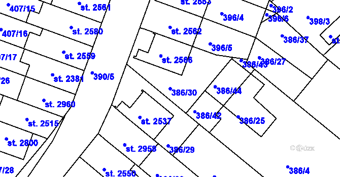 Parcela st. 386/30 v KÚ Veselí-Předměstí, Katastrální mapa