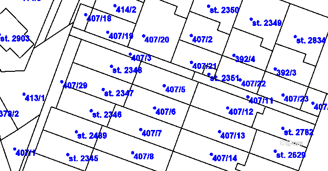 Parcela st. 407/5 v KÚ Veselí-Předměstí, Katastrální mapa