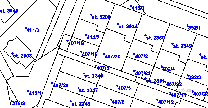 Parcela st. 407/20 v KÚ Veselí-Předměstí, Katastrální mapa