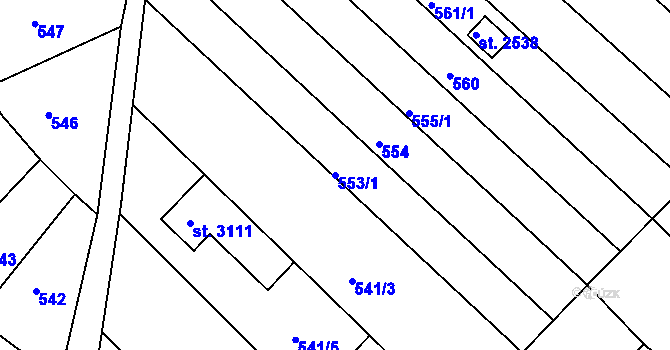Parcela st. 553/1 v KÚ Veselí-Předměstí, Katastrální mapa