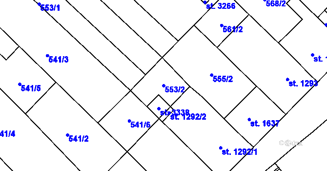 Parcela st. 553/2 v KÚ Veselí-Předměstí, Katastrální mapa