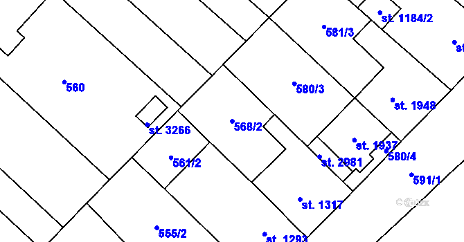 Parcela st. 568/2 v KÚ Veselí-Předměstí, Katastrální mapa