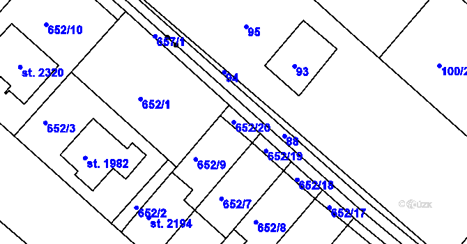 Parcela st. 652/20 v KÚ Veselí-Předměstí, Katastrální mapa