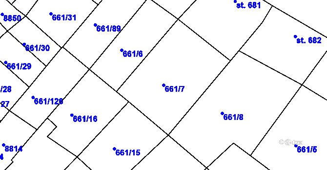 Parcela st. 661/7 v KÚ Veselí-Předměstí, Katastrální mapa