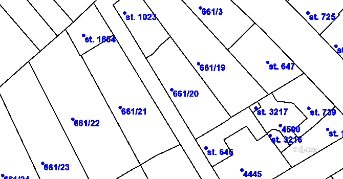 Parcela st. 661/20 v KÚ Veselí-Předměstí, Katastrální mapa