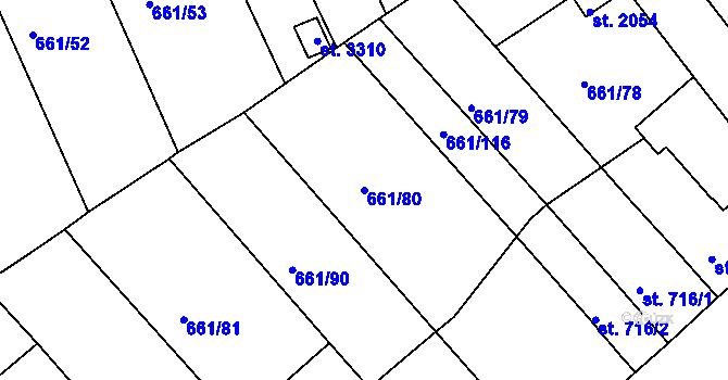 Parcela st. 661/80 v KÚ Veselí-Předměstí, Katastrální mapa