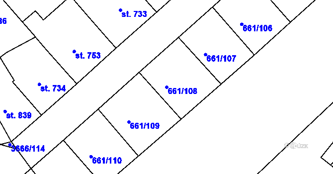Parcela st. 661/108 v KÚ Veselí-Předměstí, Katastrální mapa