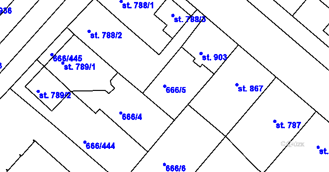 Parcela st. 666/5 v KÚ Veselí-Předměstí, Katastrální mapa