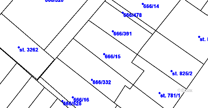 Parcela st. 666/15 v KÚ Veselí-Předměstí, Katastrální mapa