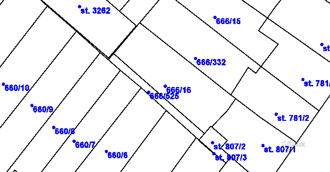 Parcela st. 666/16 v KÚ Veselí-Předměstí, Katastrální mapa