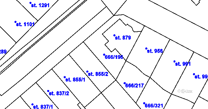 Parcela st. 666/196 v KÚ Veselí-Předměstí, Katastrální mapa