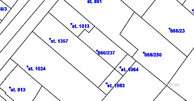 Parcela st. 666/237 v KÚ Veselí-Předměstí, Katastrální mapa