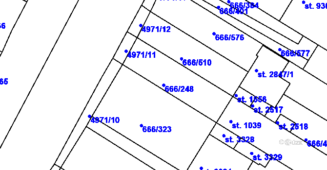 Parcela st. 666/248 v KÚ Veselí-Předměstí, Katastrální mapa
