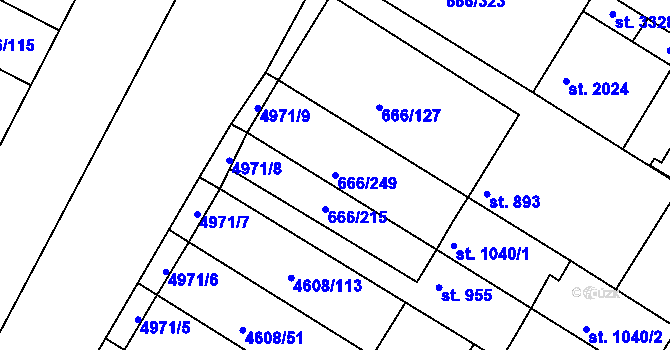 Parcela st. 666/249 v KÚ Veselí-Předměstí, Katastrální mapa