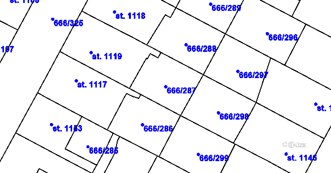 Parcela st. 666/287 v KÚ Veselí-Předměstí, Katastrální mapa
