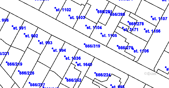 Parcela st. 666/319 v KÚ Veselí-Předměstí, Katastrální mapa