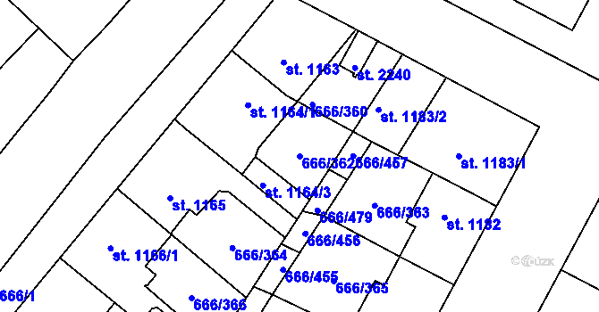 Parcela st. 666/362 v KÚ Veselí-Předměstí, Katastrální mapa