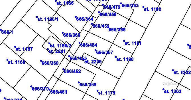 Parcela st. 666/367 v KÚ Veselí-Předměstí, Katastrální mapa