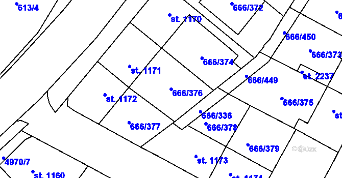 Parcela st. 666/376 v KÚ Veselí-Předměstí, Katastrální mapa