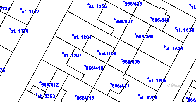 Parcela st. 666/408 v KÚ Veselí-Předměstí, Katastrální mapa