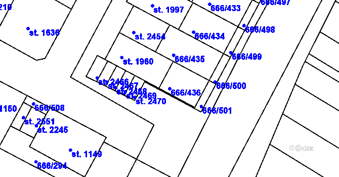Parcela st. 666/436 v KÚ Veselí-Předměstí, Katastrální mapa