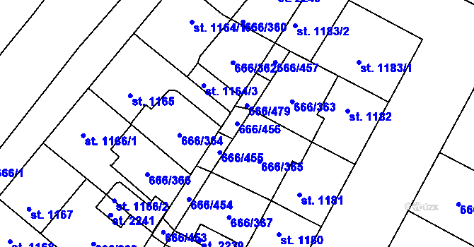 Parcela st. 666/456 v KÚ Veselí-Předměstí, Katastrální mapa