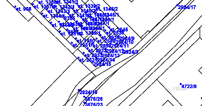Parcela st. 2924/13 v KÚ Veselí-Předměstí, Katastrální mapa