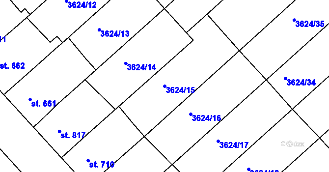 Parcela st. 3624/15 v KÚ Veselí-Předměstí, Katastrální mapa